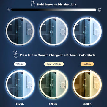 Dane 27 Round Frameless Anti-Fog Aluminum Front/Back-lit Tri-color LED Bathroom Vanity Mirror with Smart Touch Control